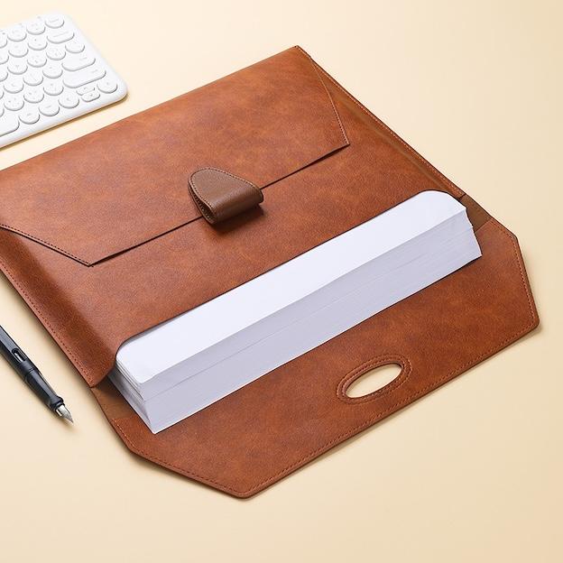 Customized Waterproof A4 Leather Document Bag Business Information Storage School Office Supplies PU File Folders With Pockets