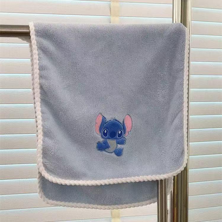 Cartoon Embroidered Soft Coral Fleece Bath Towel Set - Water Absorbent & Cute for Home Use 35x75 синий