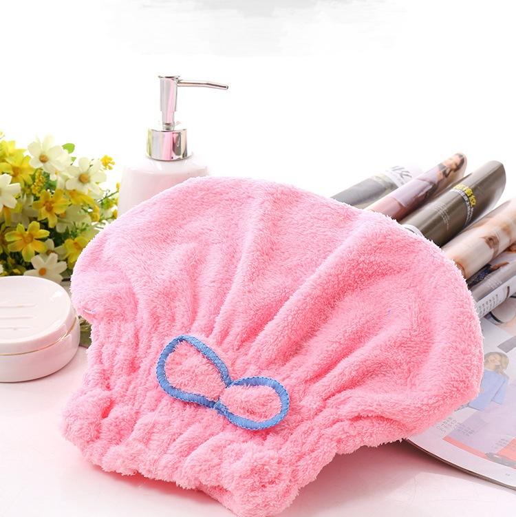 

Women Hair Cap Microfibre Quick Hair Drying Bath Spa Bowknot Cap Wrap Towel Hat for Bath Bathroom AccessoriesShower Cap розовый