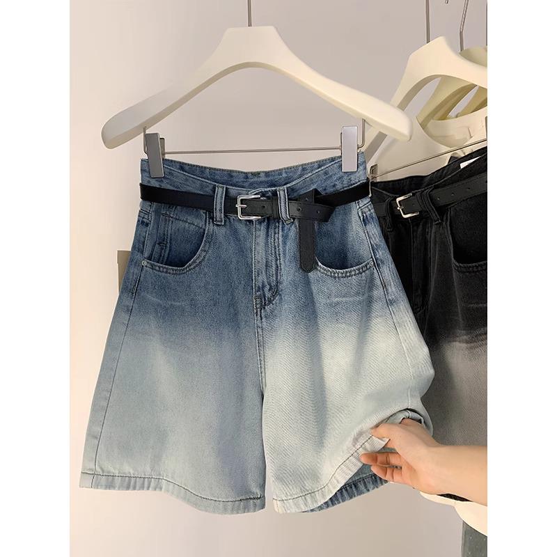 Women's Summer 2024 Gradient Denim High-Waisted Straight-Leg Shorts
