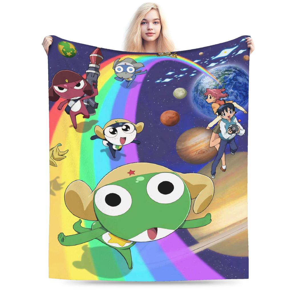 Anime Keroros Frog Blanket Soft Graphic Plush Throw Blanket For Students Outdoor Flannel Bedspread Bed Cover