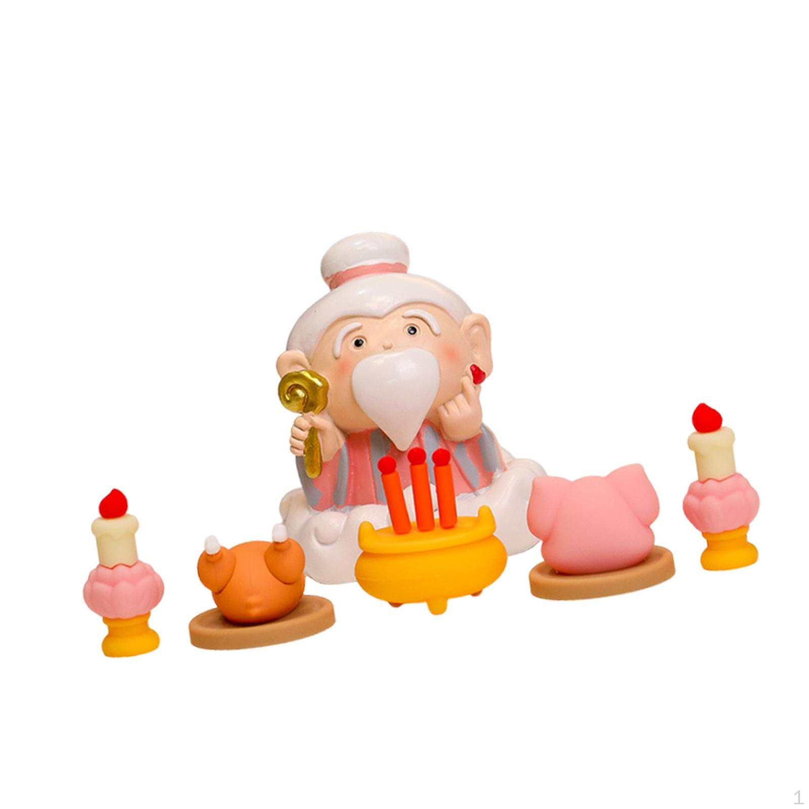 6 Pieces Mini Wealth Statue Resin Cai Shen Figurine Feng Shui Sculpture Collectible Chinese Year Matchmaker