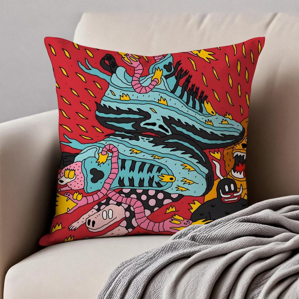 Creative Illustration Of Everything On Shoes Cushion Cover Pillowcase Antidustmite Invisible Zipper Short Plush Sofa Cushion