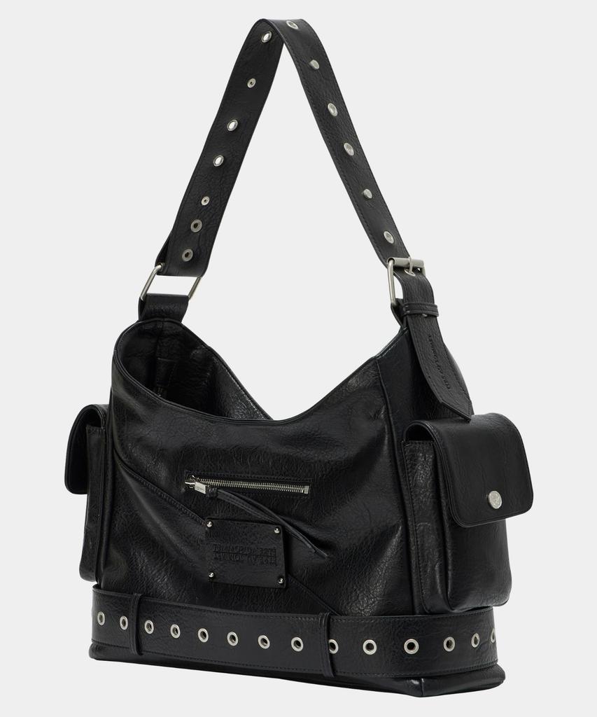 Etre Au Sommet Strap Belt Eyelet Cross Big Bag (Black)