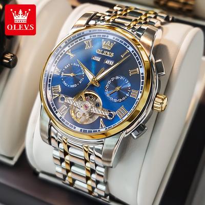 OLEVS Uhren Multifunktions-Automatik-Mechanische Uhr Hohle wasserdichte Herrenuhr Herrenuhr