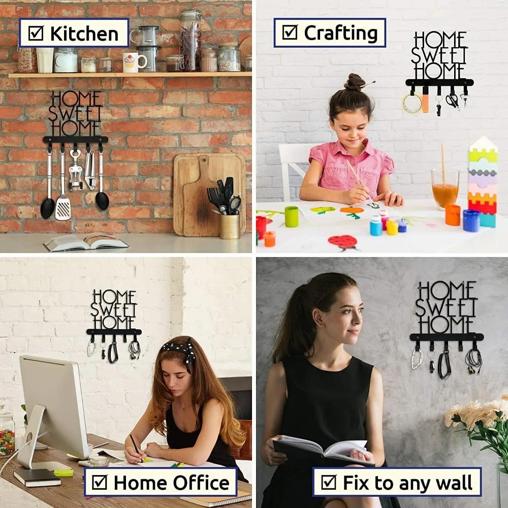 Wandmontierter Schlüsselhalter – 'Home Sweet Home' Schild mit 5 Haken, Dekorativer Schlüsselorganisator & Garderobe, Ideal zur Aufbewahrung von Handtüchern