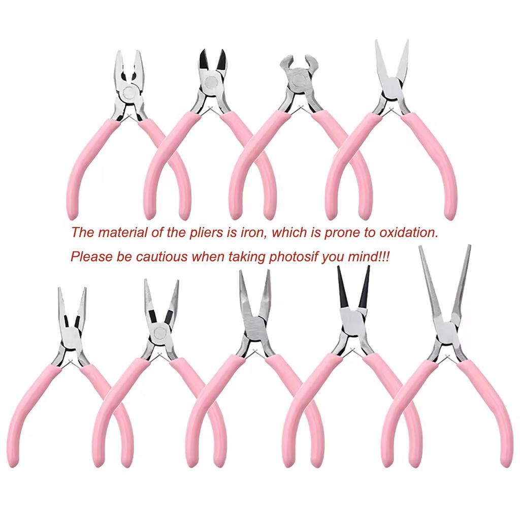 Cute Pink Color Handle Anti-slip Splicing and Fixing Jewelry Pliers Tools & Equipment Kit for DIY Jewelery Making Needlework