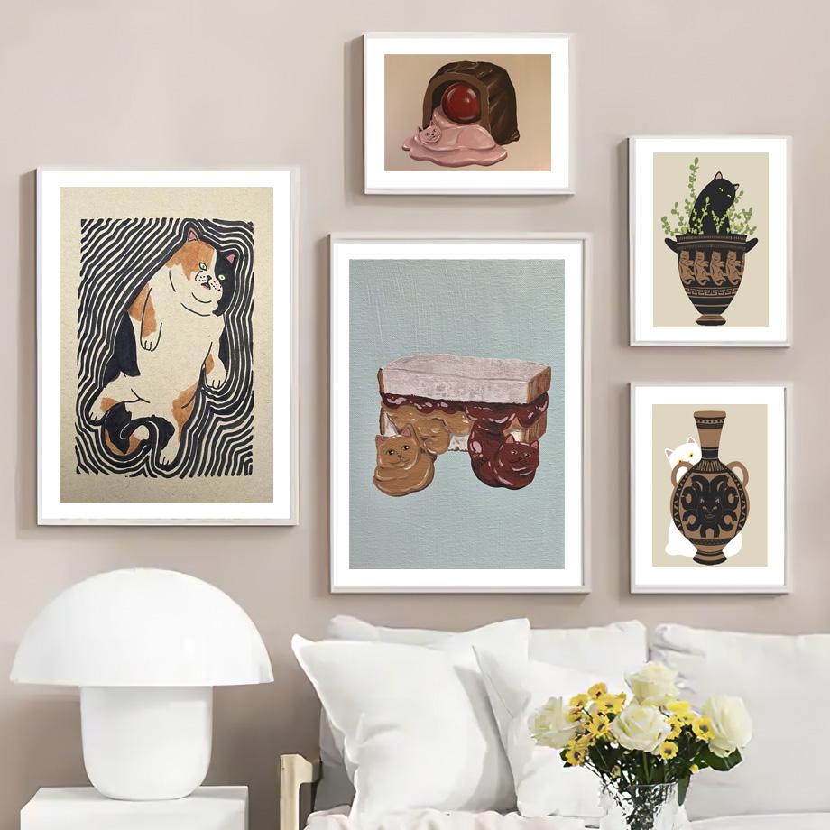 

Забавные животные Черная кошка Детский сад Плакат Тропические абстрактные принты Настенное искусство Живопись Гостиная Картина