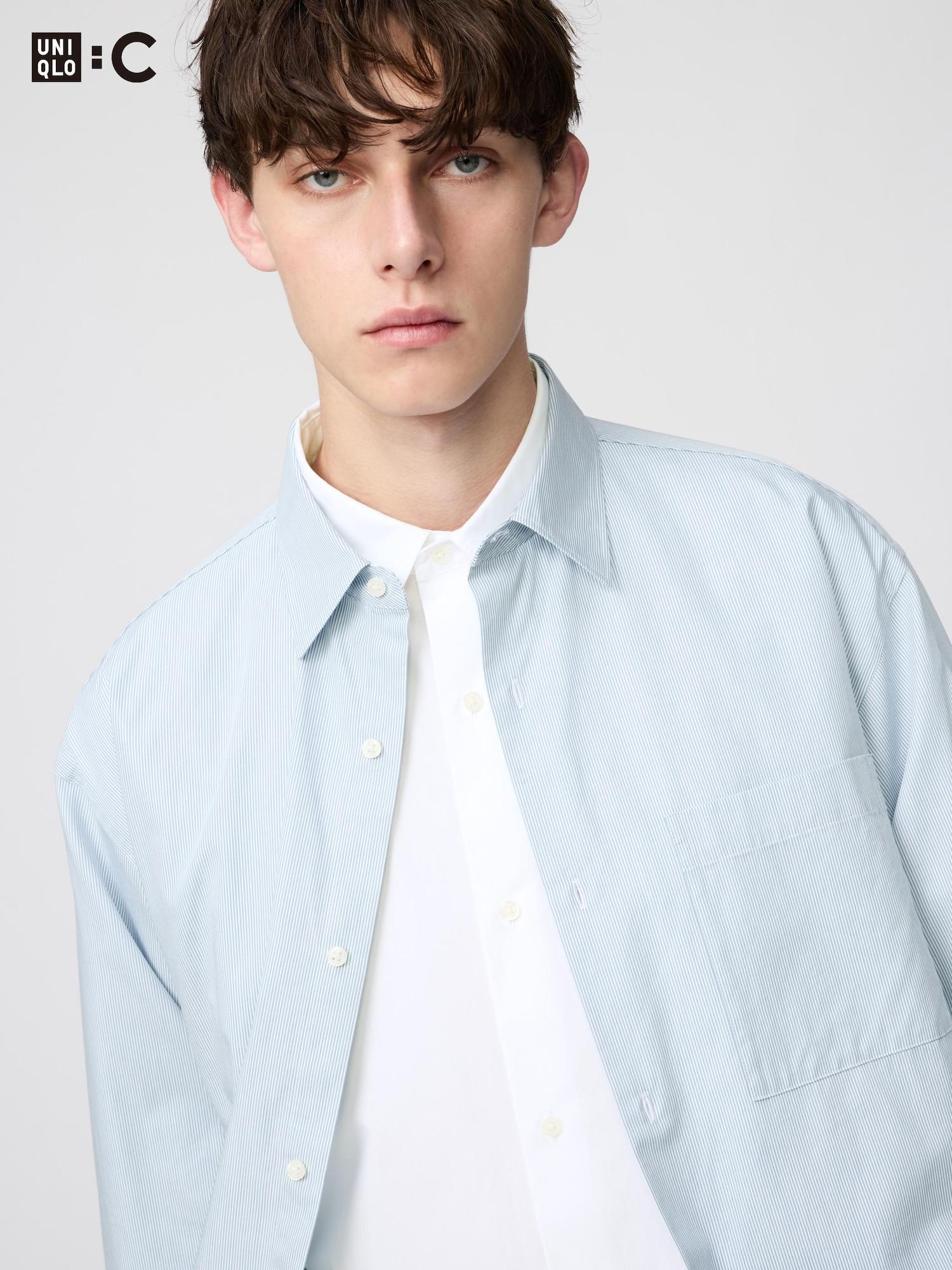 Uniqlo Япония Широкая оверсайз рубашка в полоску 65 BLUE/XS