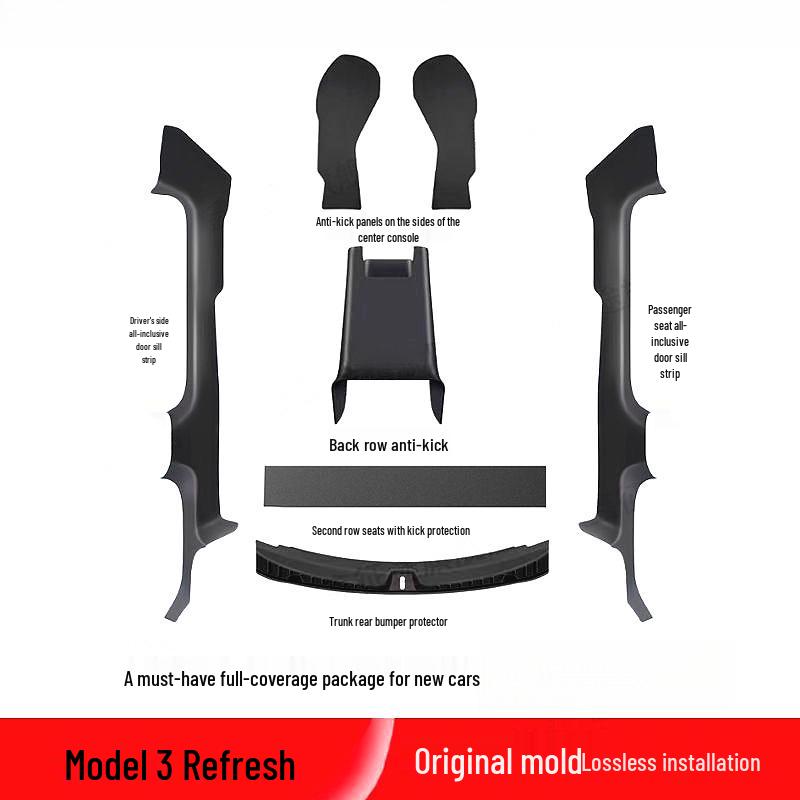 Tesla Model Y/3 Door Sill Strips & Seat Corner Protectors with Front/Rear Anti-Kick Mats