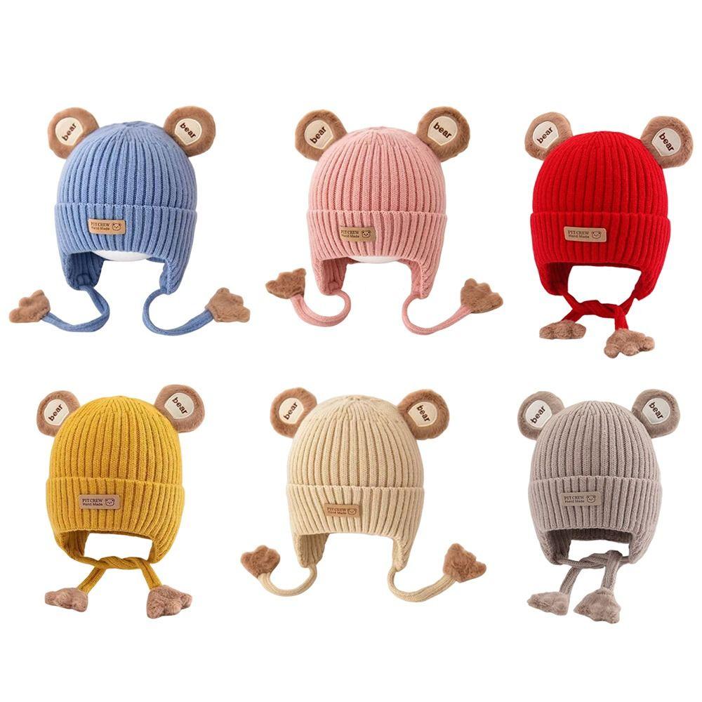 Lacing Detail Toddler Beanie Cap Cotton Lining Kids Anti-cold Cap Infant Knitted Cap Infant Use