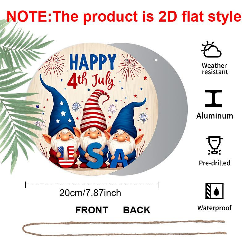 Patriotic Wall Decor, Vintage Independence Day Hanging Decor with Happy 4th of July, American Flag Gnomes, Fireworks & Stars - Lightweight Durable