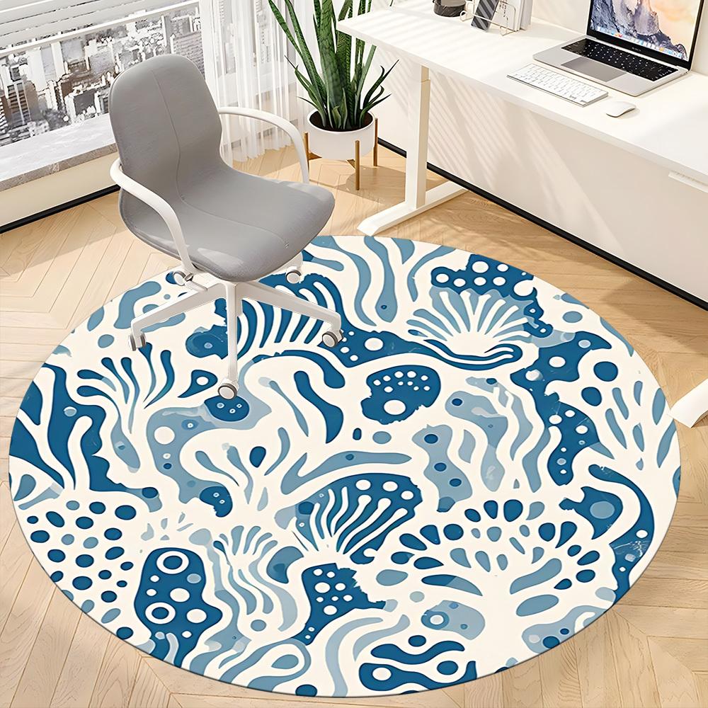 1pc Oceanic Marine Office Round Area Rug, Indoor Mat Suitable For Office, Under Office Chairs Bedroom Living Room Home Decor, Room Deco