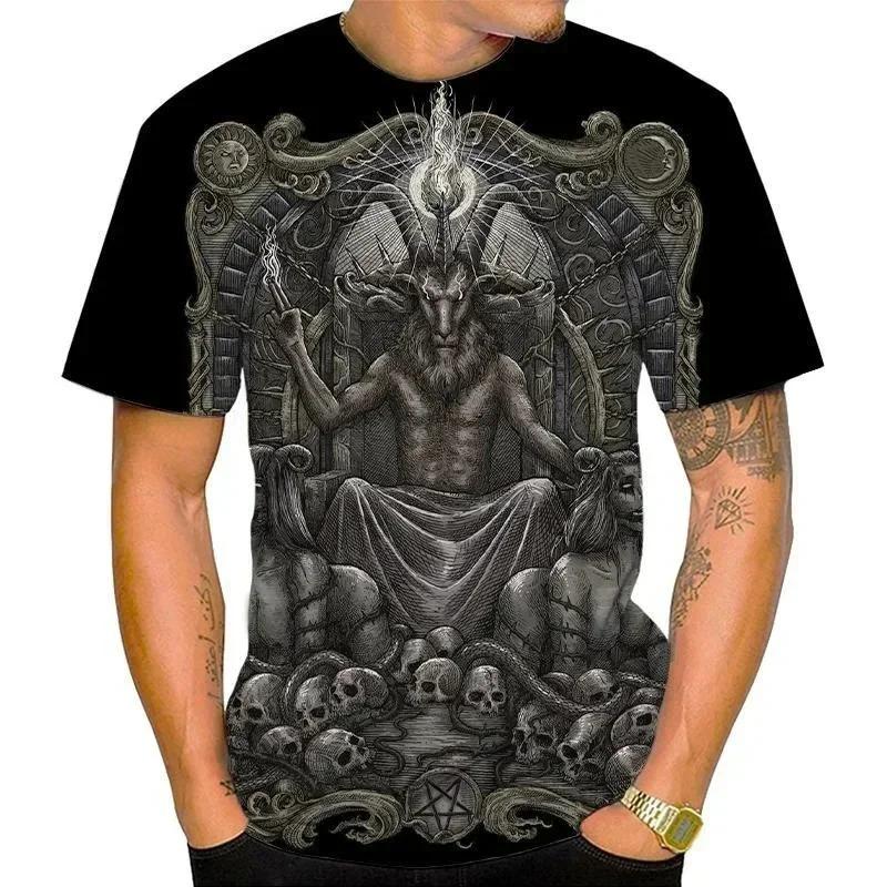 2025 Summer New Devil Satan Print T-shirt 3D Men Short Sleeved Tee Shirt Fashion Harajuku Hip Hop Casual Unisex Streetwear