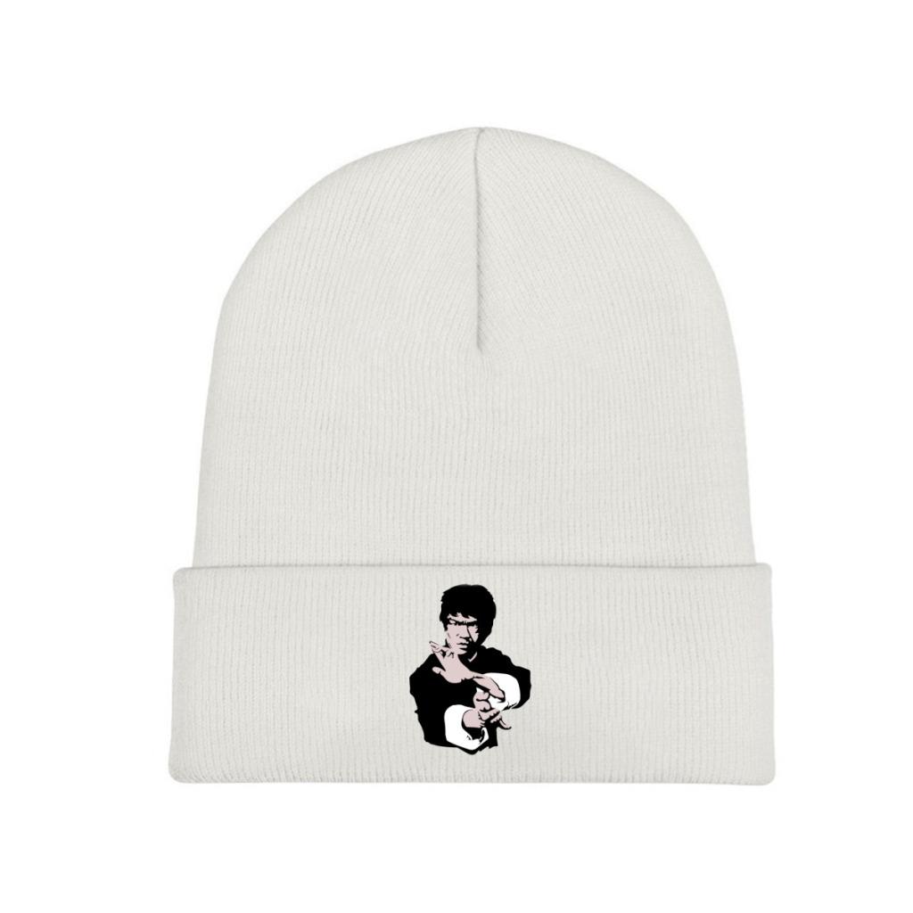 Bruce Lee auf seinem berühmten Kung-Fu Strickmütze Mützen Wintermützen Warme Unisex-Hip-Hop-Dragon-Film-China-Kappen für Unisex-Frauengeschenke