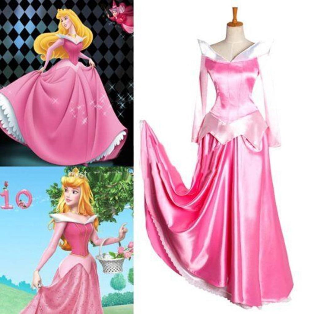Nightbaby Princess Peach Sleeping Beauty Aurora Cosplay Costume and Wig Set (Women's XL)