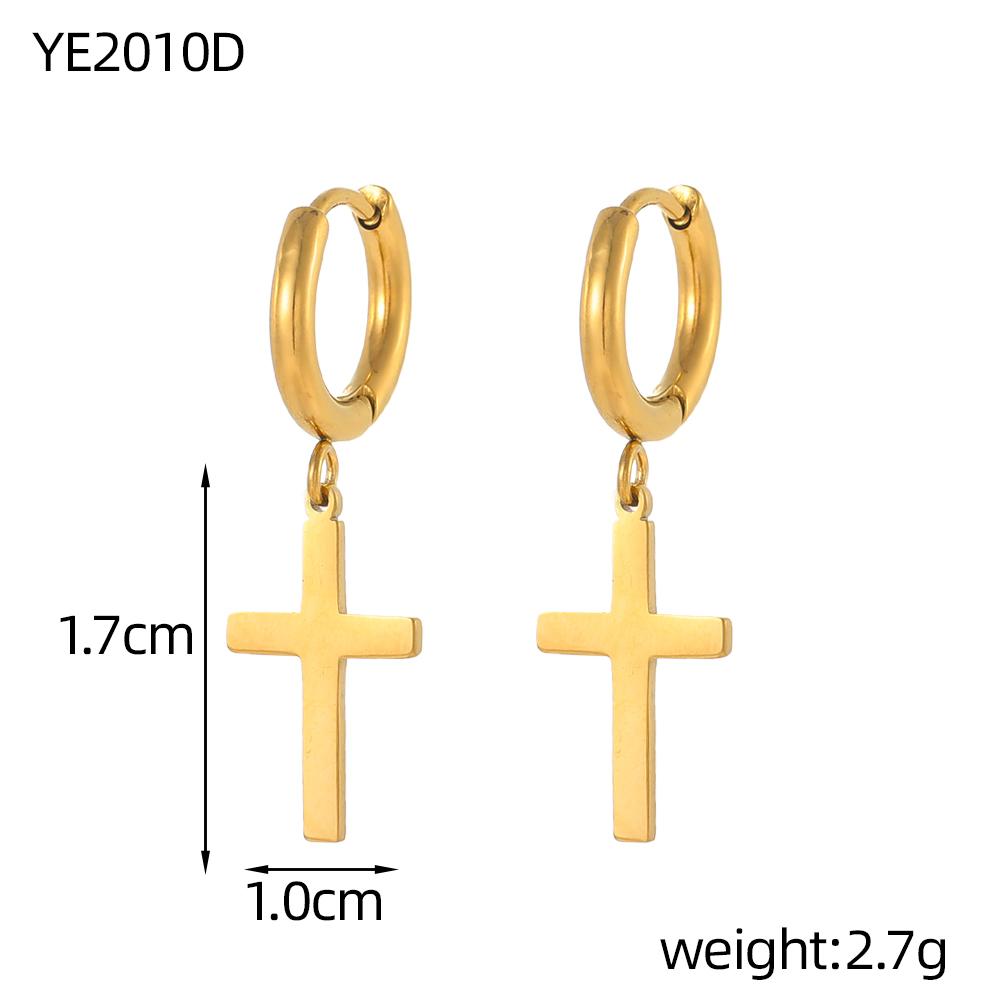 CARLIDANA Gold Plated Punk Style Cross Pendant Earrings Hip Hop Stainless Steel Hoop Earrings for Women Huggie Style-for Gift