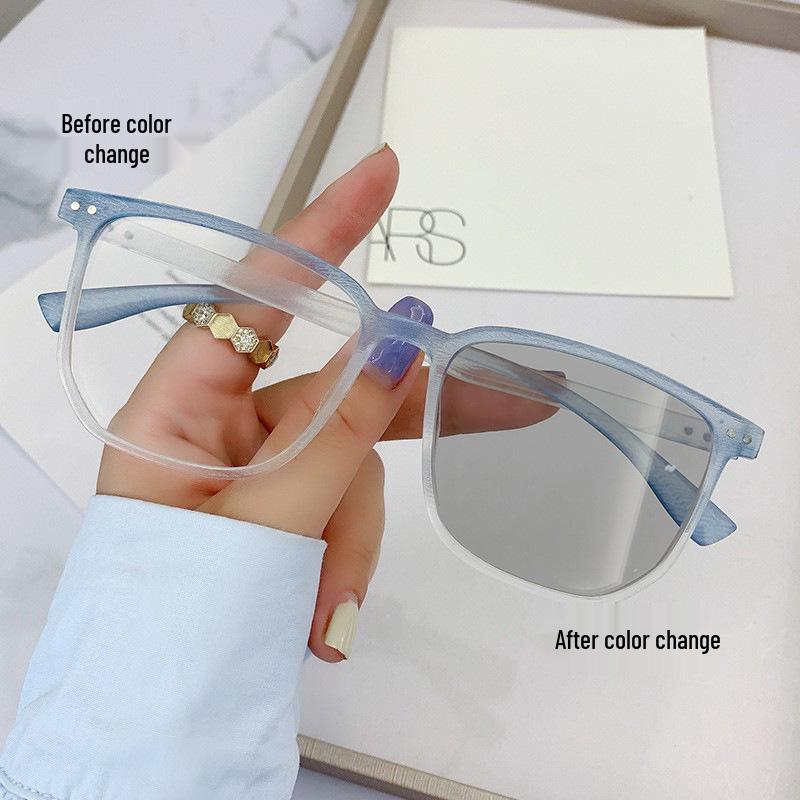 

Color-Changing Blue Light Blocking Myopia Glasses - Trendy Retro Wood Grain Design for Men and Women
