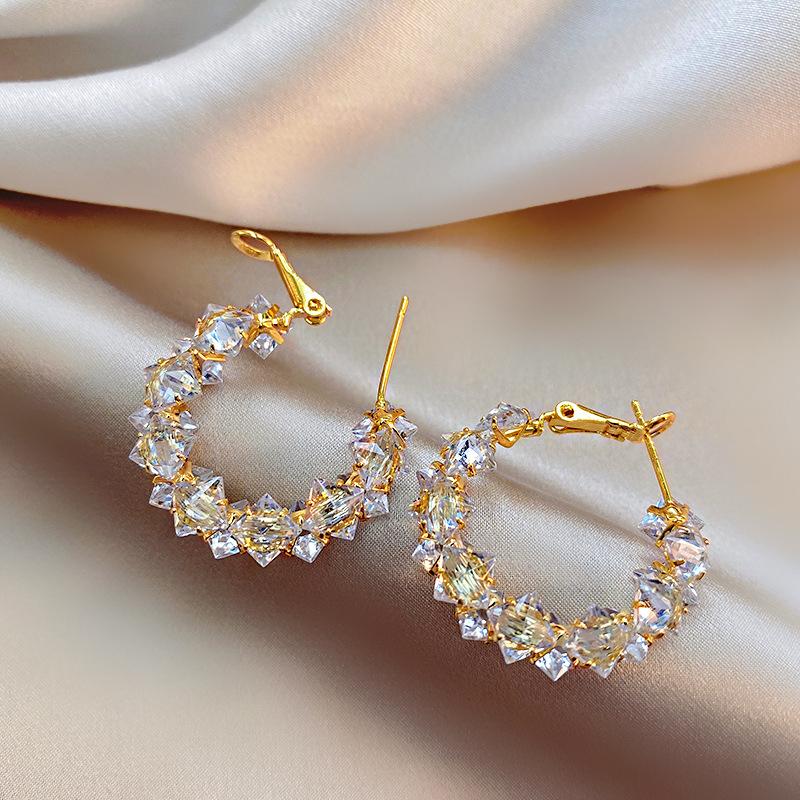 Trendy Irregular Crystal Circle Hoop Earrings For Woman Korean Fashion Statement Shiny Luxury Earrings Female Wedding Gifts