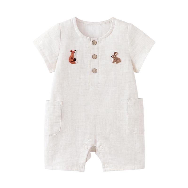 Babylove Унисекс Летний Хлопково-льняной Ромпер с Коротким Рукавом 80