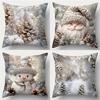 1pc Grey Christmas Cushion Cover Snowman Dwarf Pine Durable Cover 2025 New for Home Ornament Xmas New Year Christmas Decoration