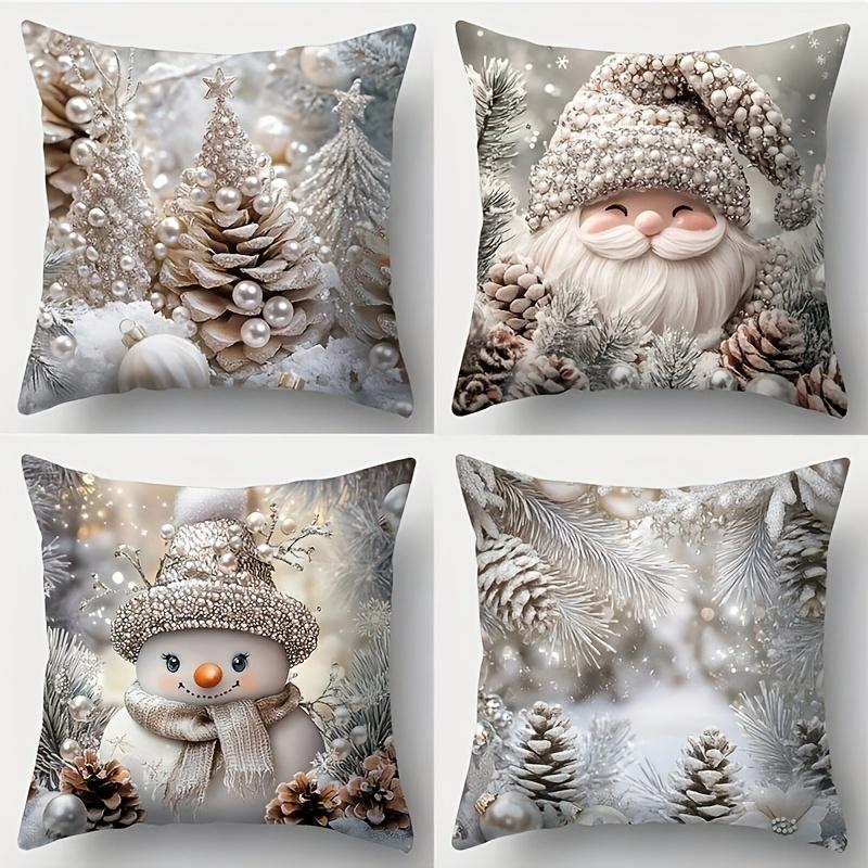 1pc Grey Christmas Cushion Cover Snowman Dwarf Pine Durable Cover 2025 New for Home Ornament Xmas New Year Christmas Decoration