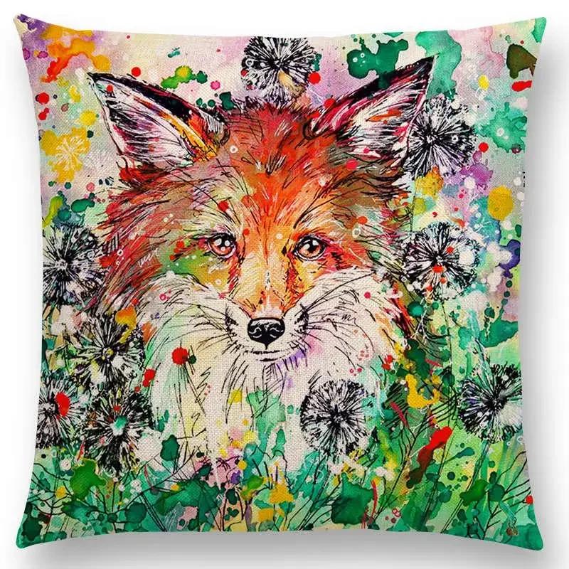 Oil Painting Animals ELK Cushion Cover Deer Lion Dogs Fox Bird Horse Sofa Throw Pillow Case
