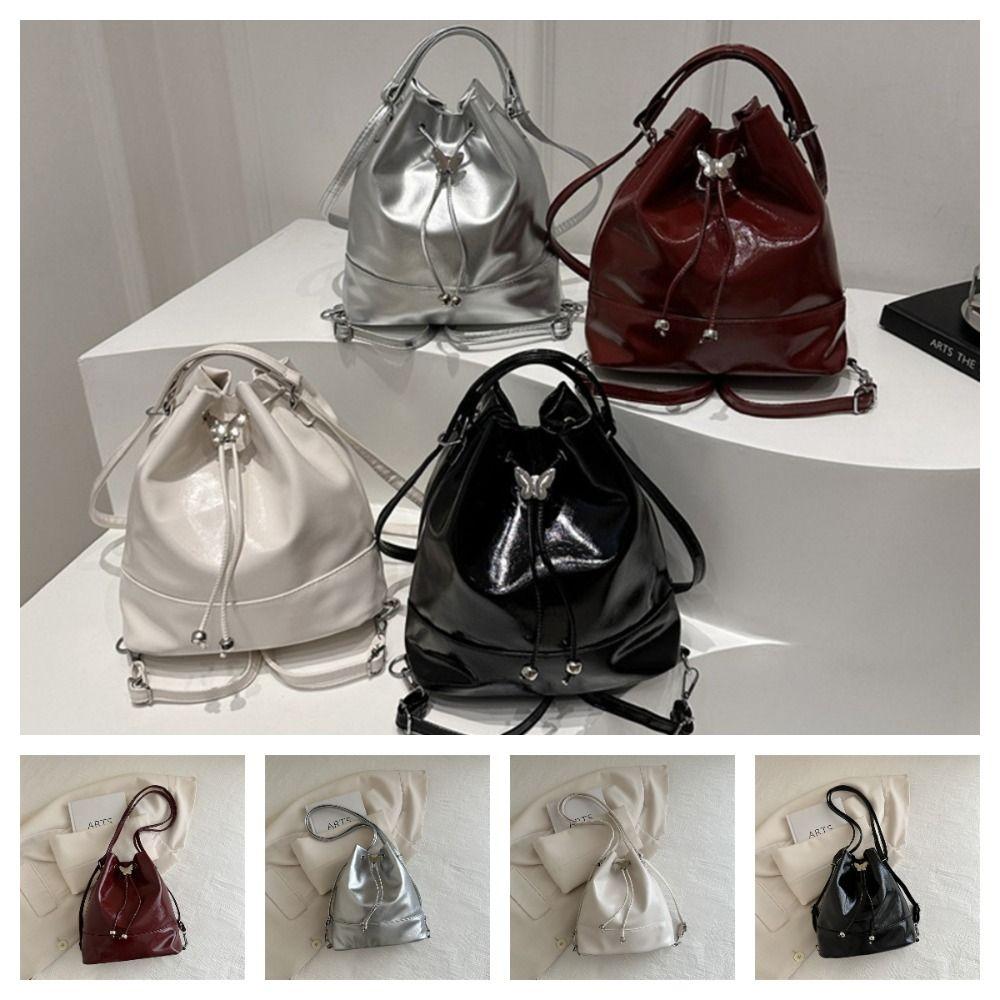 

Милая сумка-ведро на шнурке в стиле преппи, студенческий рюкзак, портативный рюкзак из ПУ с бантом для девочек красный