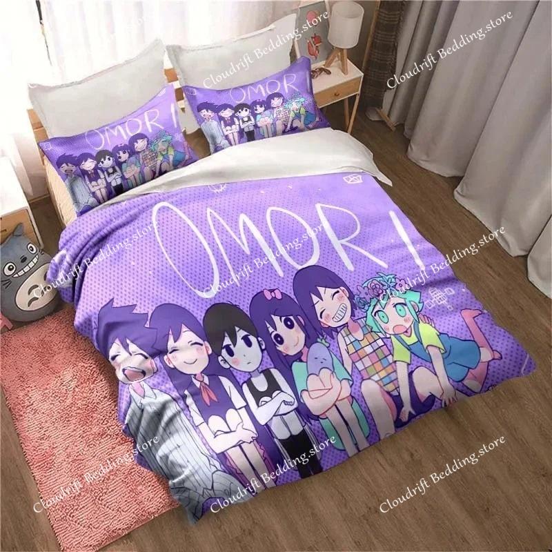 Anime Omori Printed Bedding Set All Seasons Double Duvet Cover Set Twin King Size Bedclothes Home Textile