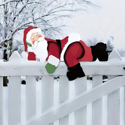 Santa Claus Lawn Decoration, Fence Bracket Installation, Holiday Christmas Garden Decoration, Holiday Decoration