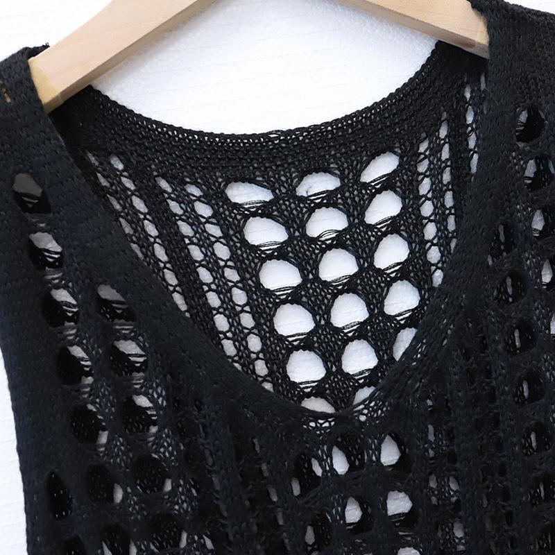 Letní dámské pletené vyhloubené tílko zakrytí plážové prázdninové bikiny svrchní krátké šaty košile s ochranou proti slunci plážové šaty