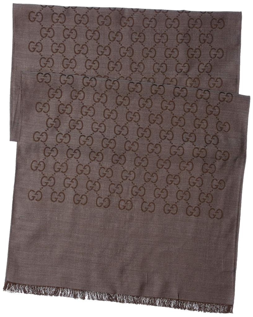 GUCCI GG Pattern Scarf 3G646 Light (165904 1264), 70% Wool, 30% Silk, Brown, Japan, ¥45,180 (Free Size) [Used]