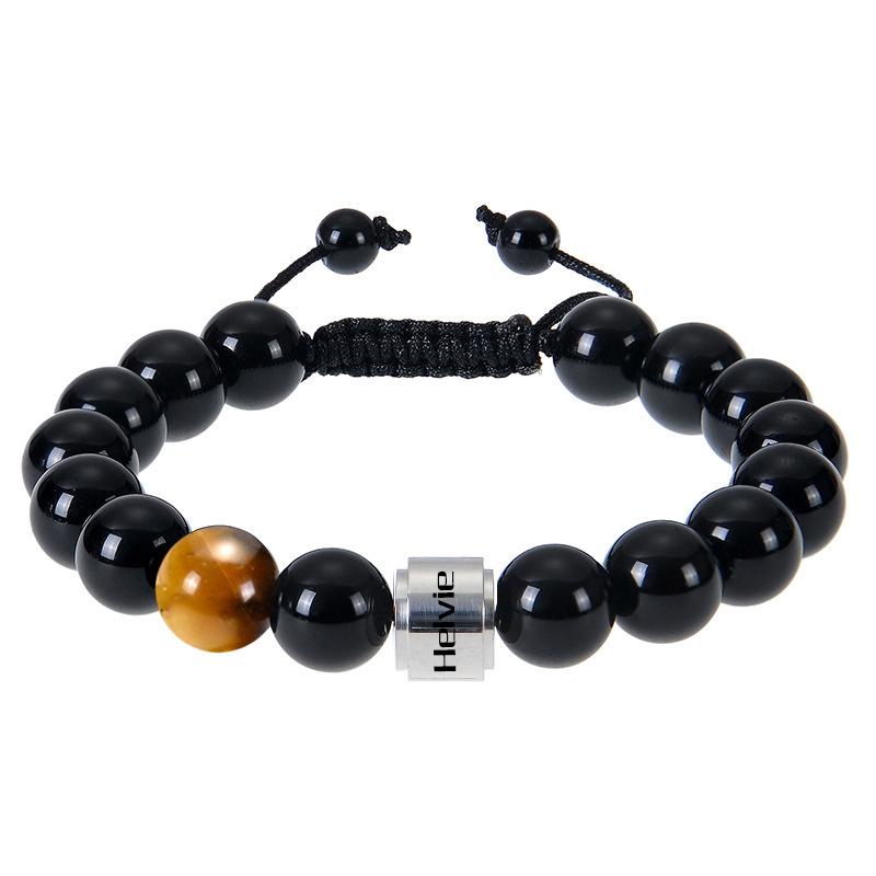 JYL TS Bracelet Men s Custom  Volcanic Stone Honors Identity & Stability Obsidian-Engraving