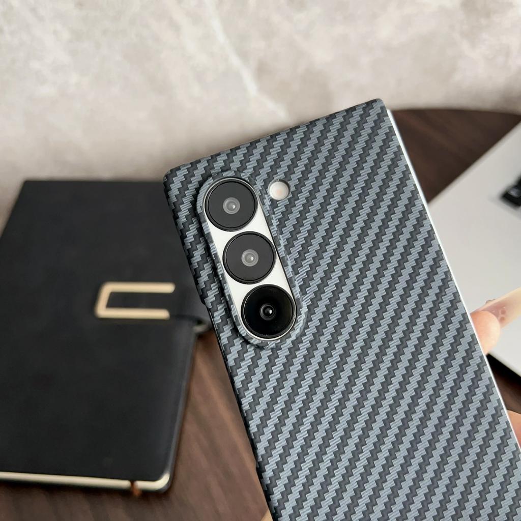 For Samsung Galaxy Z Fold5 5G Magnetic Case Carbon Fiber Texture PC Phone Cover with Screen Protector