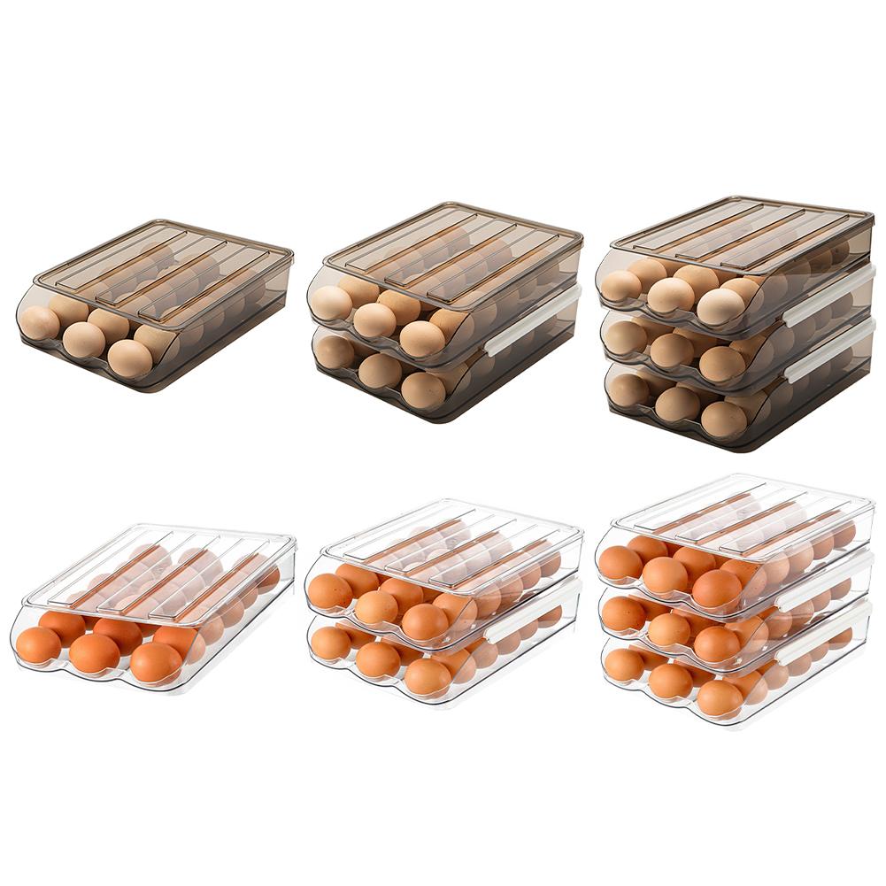Automatic Rolling Egg Dispenser 1/2/3 Layer Egg Storage Bin Holds 18/32/54 Eggs Sliding Egg Organizer  for Refrigerator