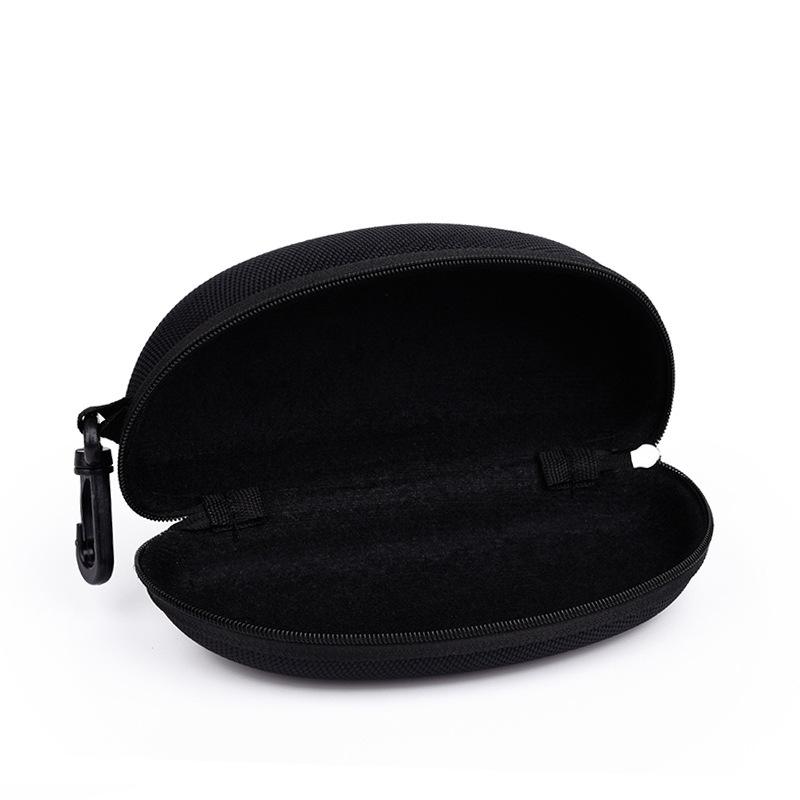 Black EVA Large Frame Zipper Sunglasses Case: Pressure-Resistant, Portable, with Hook, and Oxford Cloth for Sports Glasses.