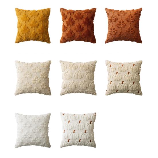 Decorative Pillow Case Embroidery Maple Leaves Pumpkin Pattern Pillow Cover Removable