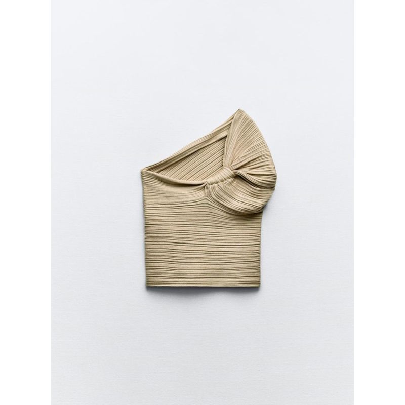 Za2024 Summer New Product Women's Clothes Sexy off-the-Shoulder Bow Tie Asymmetric Rib Knitwear 4240001 500