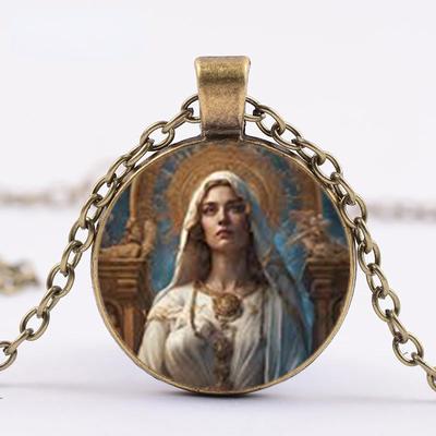 Vintage szklana kopuła wisiorek z wizerunkiem Najświętszej Maryi Panny, chrześcijańskie akcesorium odpowiednie zarówno dla mężczyzn, jak i dla kobiet