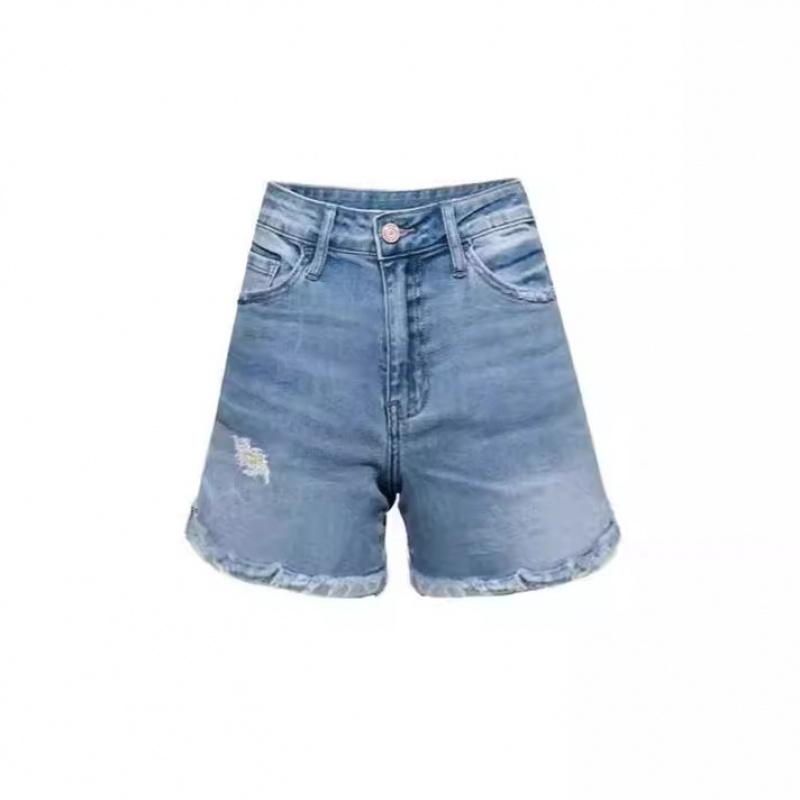 Summer new loose straight women s fashion ruffled light blue denim shorts S синий