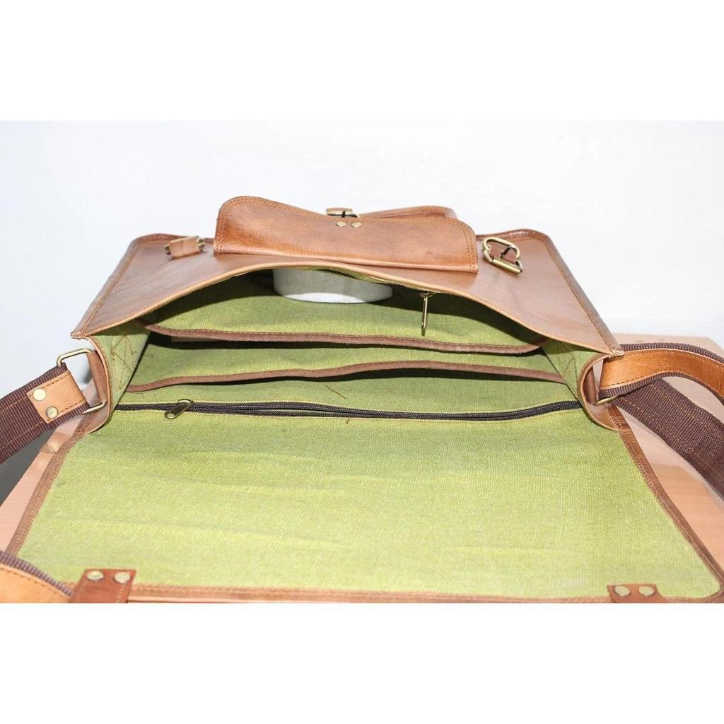 Men's Laptop Briefcase Leather Vintage Brown Bag Messenger Shoulder