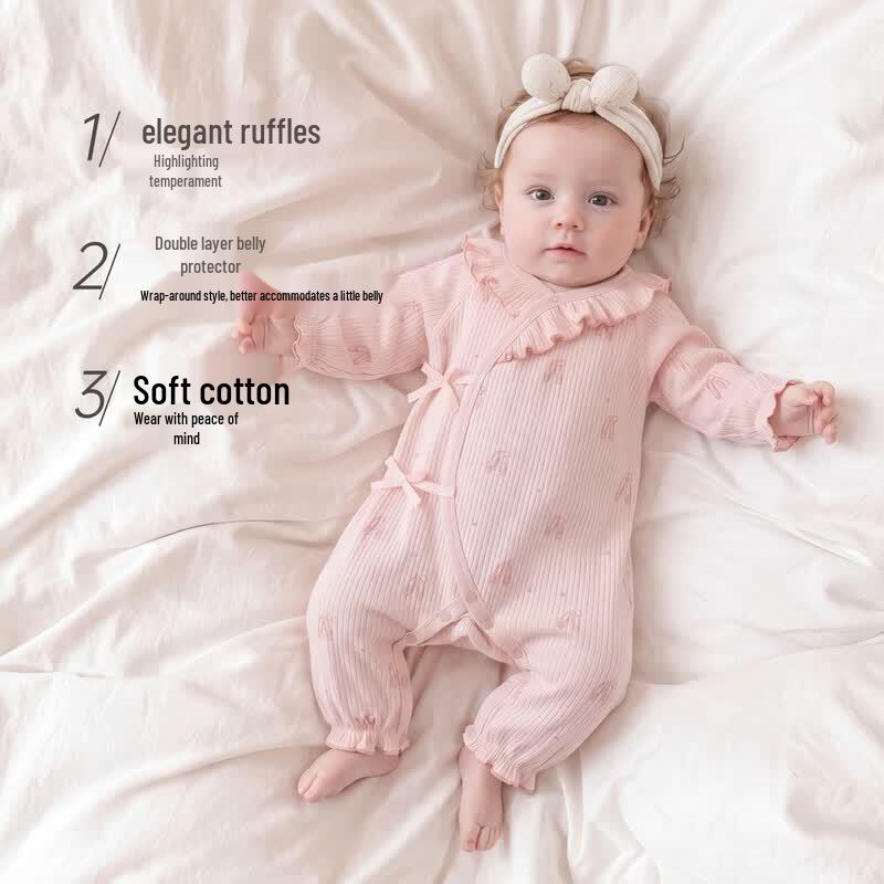 Guaiqi Bear Baby Girl Sweet Tie-Closure Romper Bodysuit
