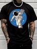Floating Astronaut Blue Circle Star Space Graphic Unisexs Cotton Crew Neck Tee Short Sleeve Loose Casual Daily Street Male Wear Top