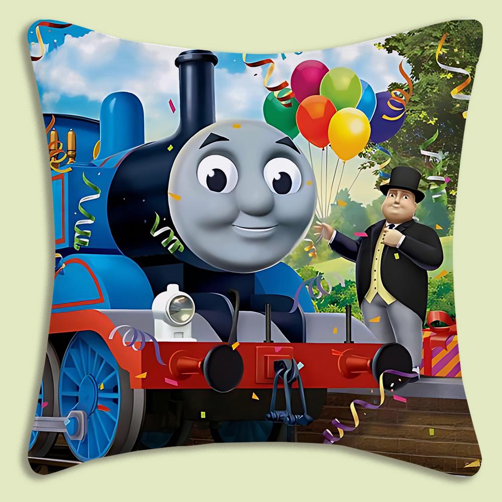 Thomas The Train Square Pillow Covers Cartoon Sofa Decorative Home Double-Sided Printing Short Plush Cute Cushion Cover