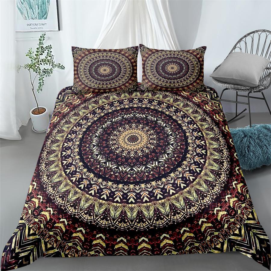 Mandala Bettbezug Set Blau Rosa Boho Chic Tagesdecken Romantische Bettwäsche Böhmisches Bettwäscheset King Polyester Bettdeckenbezug