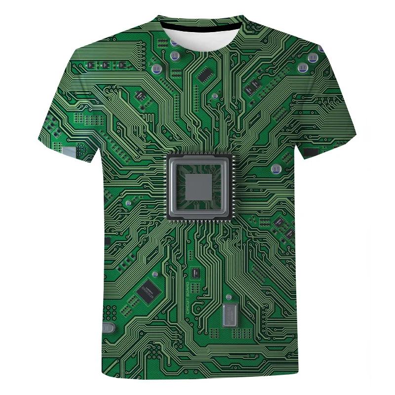 Clothing Cool Motherboard CPU Mainboard T-shirt Short Sleeve Tops Tees 3D Circuit Board Electronic Chip Graphic T Shirts for Men