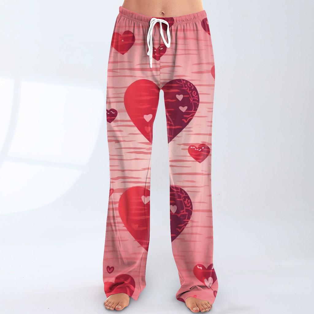 Womens Pajama Pants Sleepwear Casual Drawstring Elastic Waist Pants Comfy Straight Yoga Loose Trousers