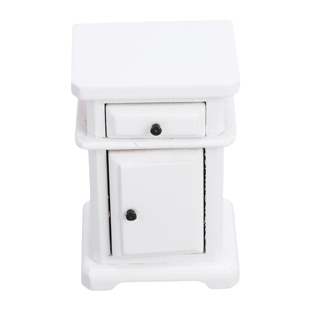 1:12 Scale Miniature Bedside Cabinet Birch Wood Furniture Nightstand with Drawer for Bedroom