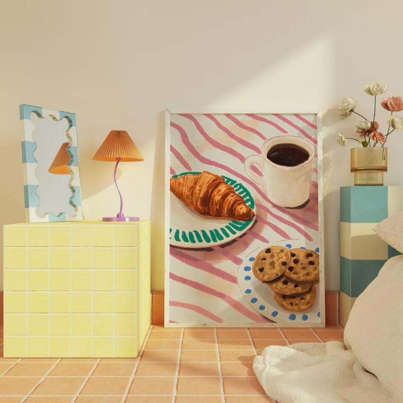 Coffee Shop City Bakery Illustration Croissants and Cookies Art Poster Canvas Painting Wall Print Picture for Kitchen Home Decor