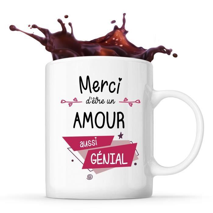 Mug - Merci - Amour Géniale - Céramique - 325 ml - Lave-vaisselle et Micro-onde
